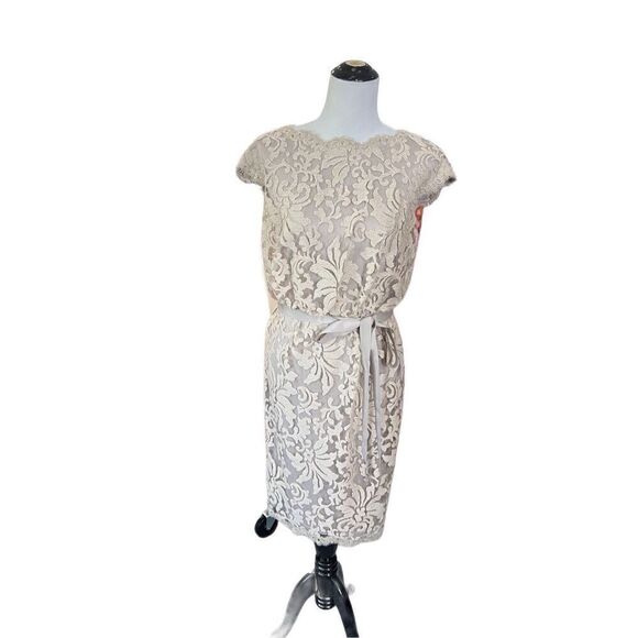 Tadashi Shodji Greta Lace Cocktail Dress Cap Sleeve Tie Waist size 8 - Picture 2 of 10